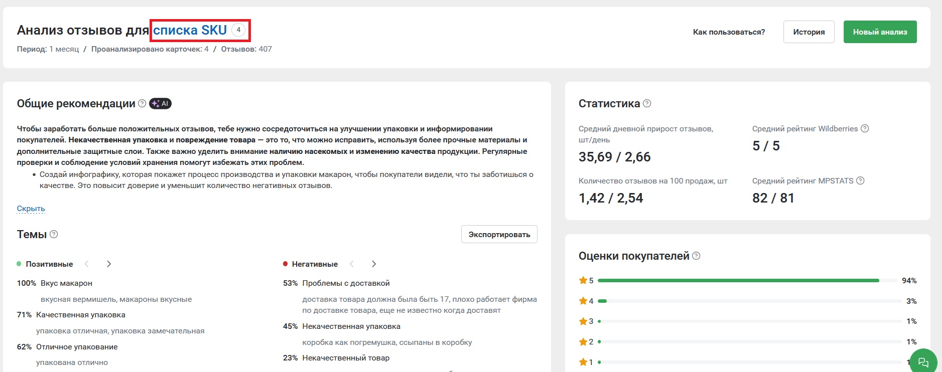 Анализ отзывов (Wildberries) | База знаний MPSTATS